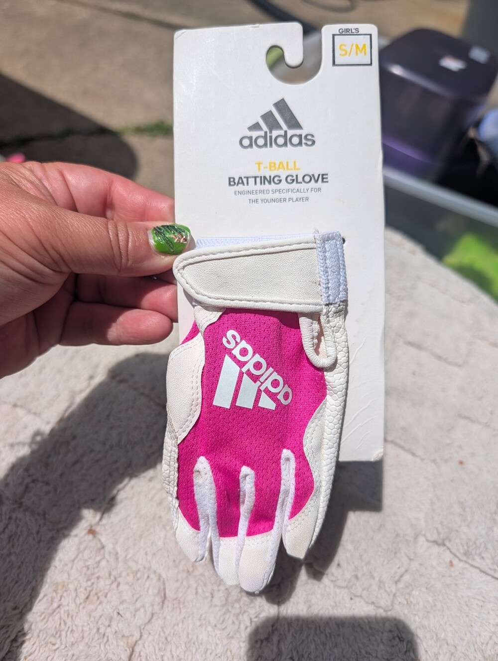 Adidas Youth T-Ball Batting Glove in Pink and White